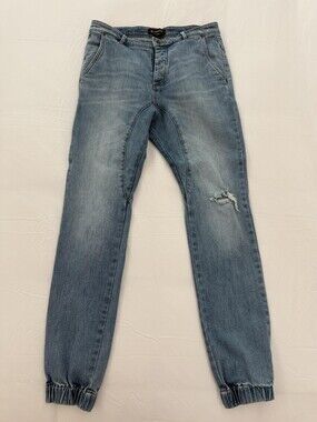 Zanerobe Slingshot Denim Jeans Mens 32 Blue Jogger Cuffed Distressed Stretch